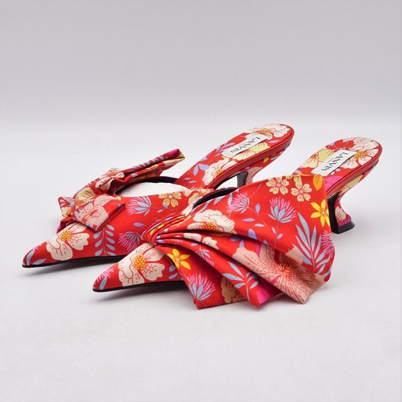 Lanvin Paris Women's Rita Bow Mules in Red / Floral Print EU Size 36 - Picture 1 of 14